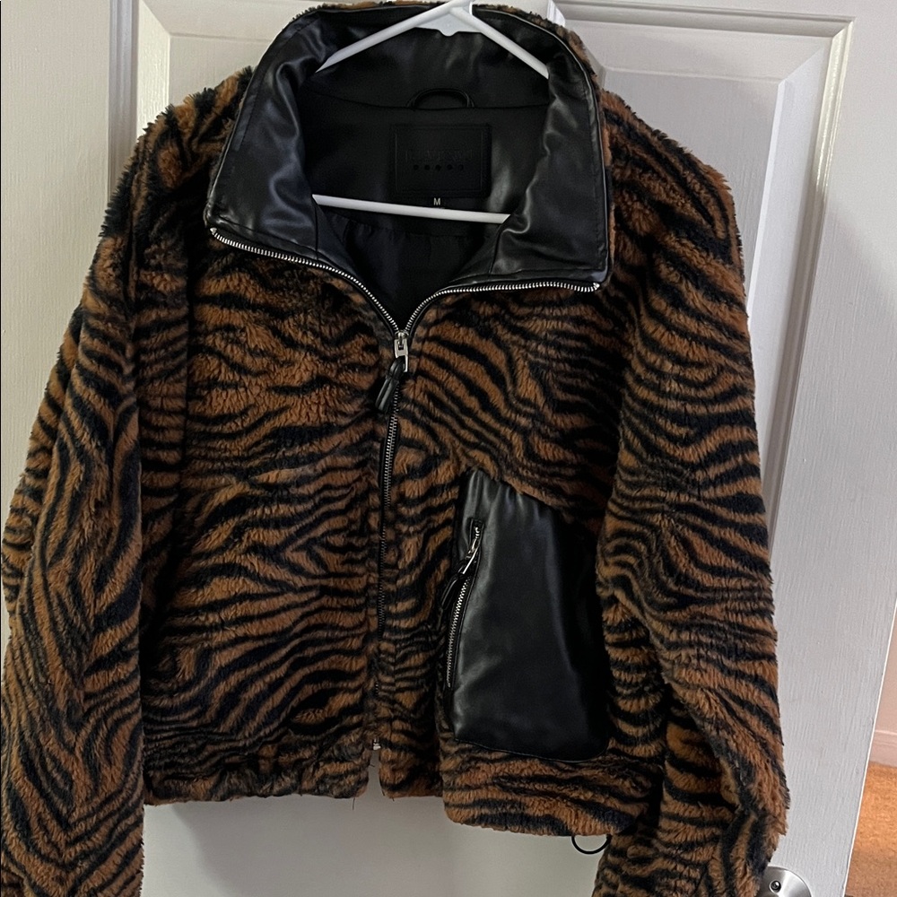 Blank NYC Black Faux Fur amd Faux Leather Jacket